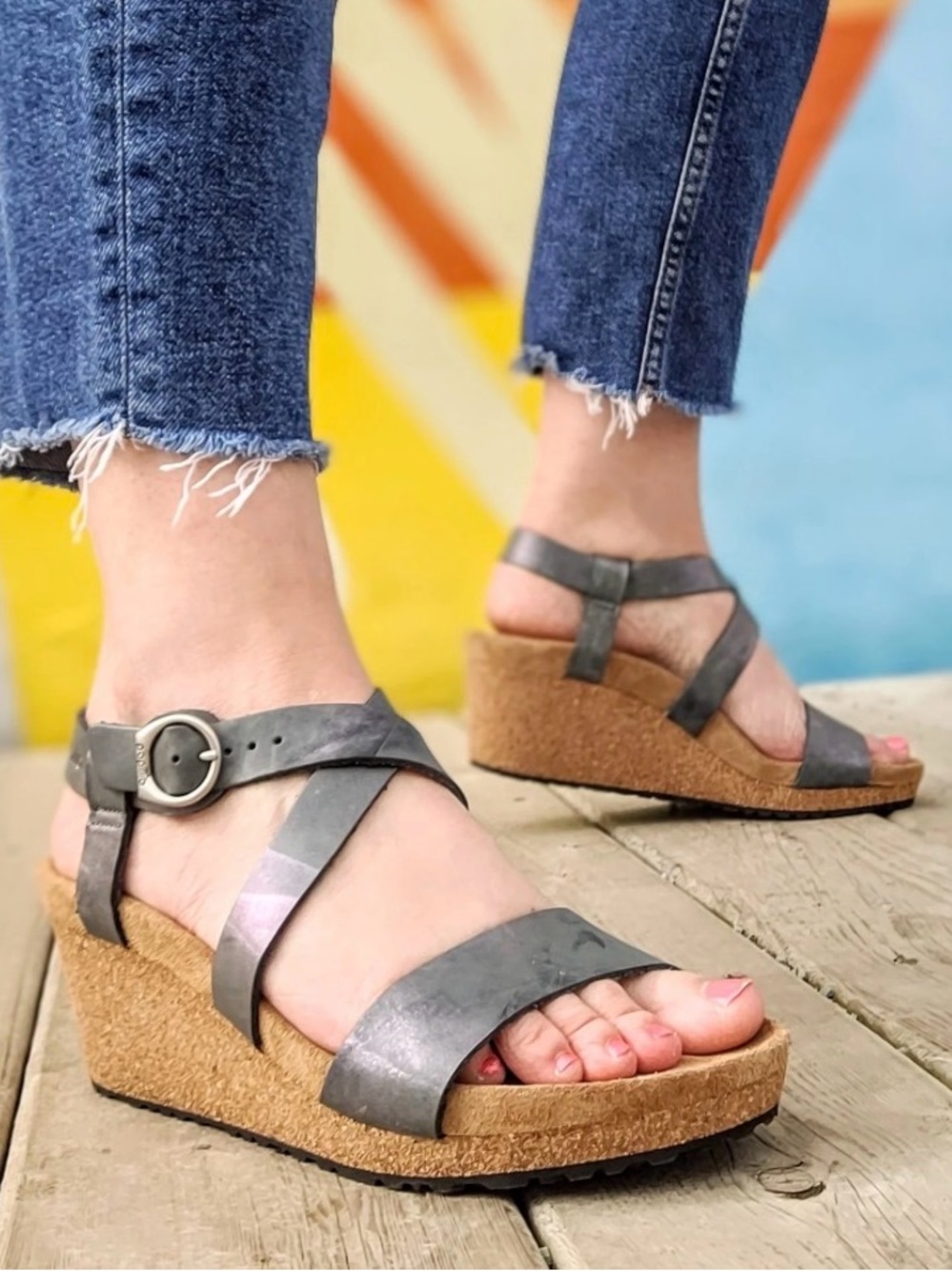 Birkenstock Papillio Sibyl Metallic Black Wedge Sandals EU 36 US 5.5 US 6 Mint